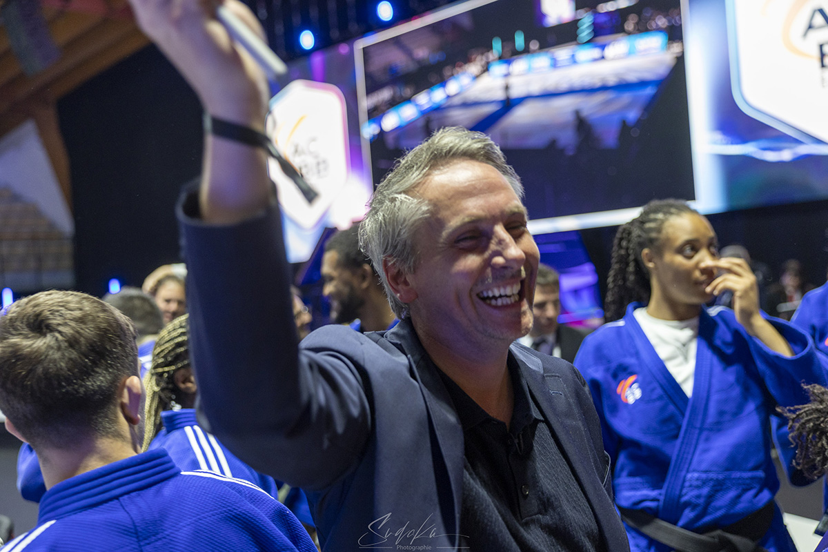 La joie de Yoann Catherin, président de l'ACBB judo après la victoire en Judo Pro League.